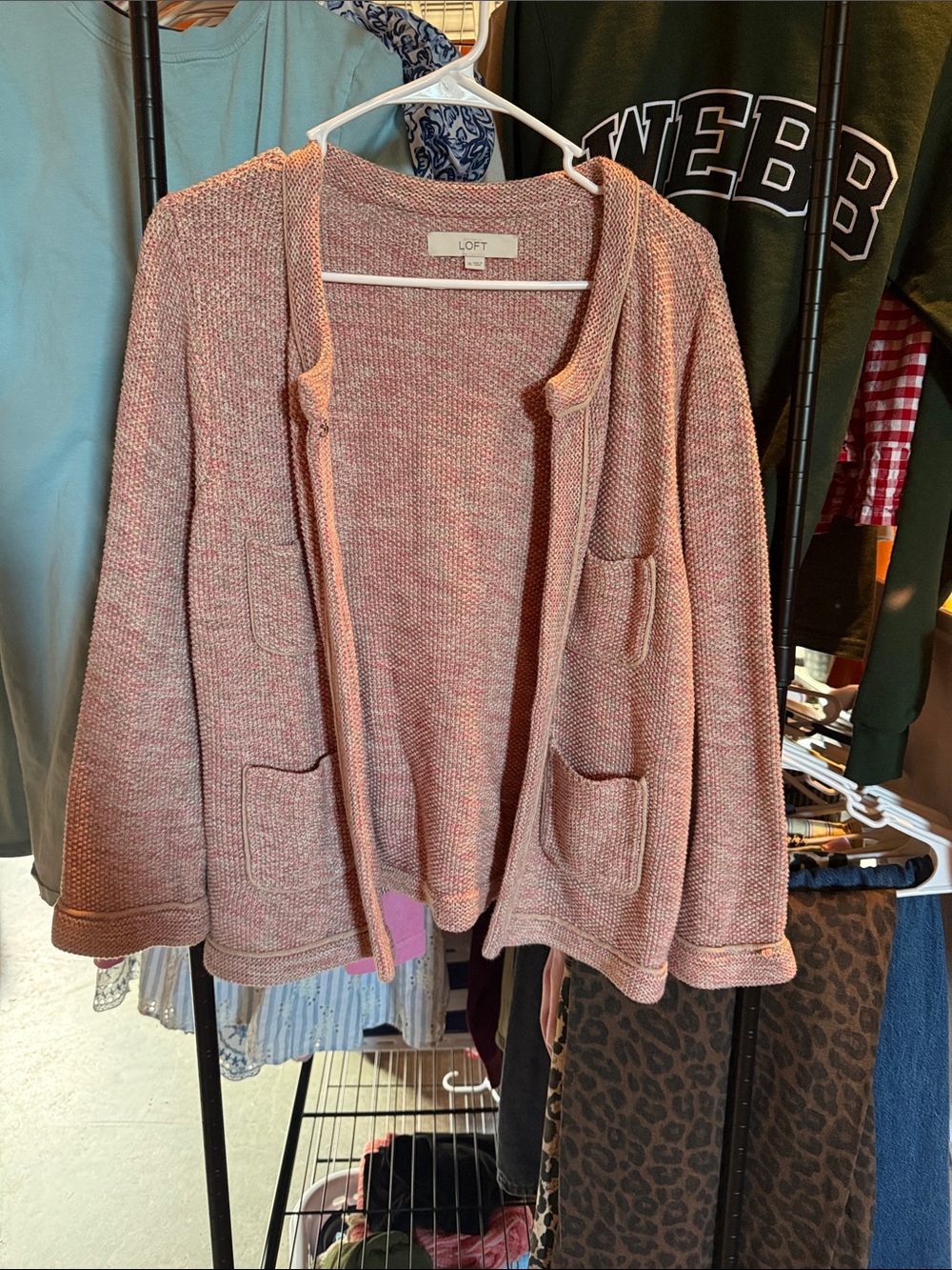 LOFT Dusty Rose Open-Front Knit Cardigan